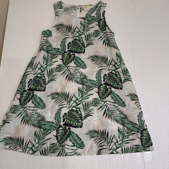 C‎ &C California Linen Dress Womens Small Green And White Leaf Pockets Swing - Picture 16 of 16
